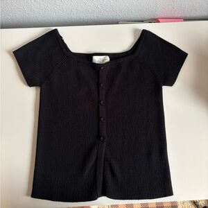 PacSun Black Ribbed Button-Front Kids Top